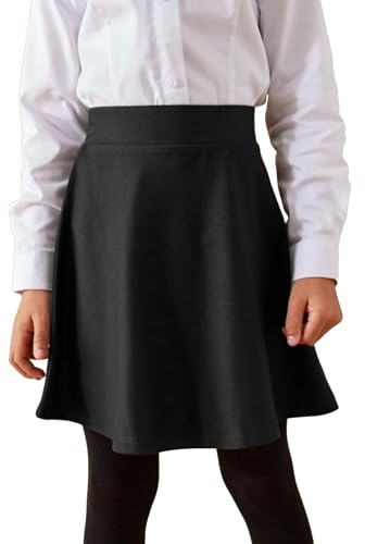 Pretty Fashion Jupe patineuse évasée taille haute pour filles de 5 à 13 ans, Noir , 9-10 ans