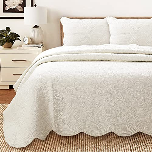 Cozy Line Home Fashions 100% Cotton Medallion Off White Matelasse Embossed Bedding Quilt Set, Reversible Lightweight Bedspread, Coverlet for All Season (Ivory, Oversized King - 3 Piece)
