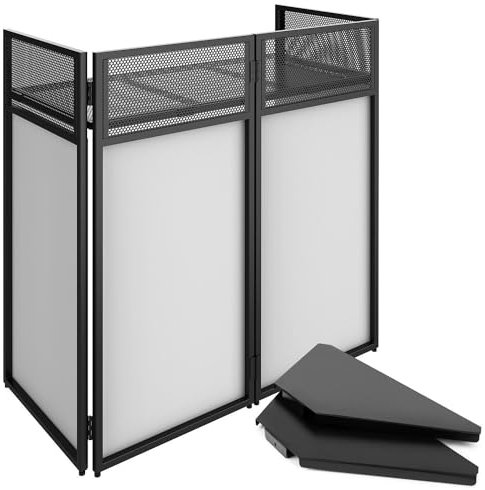 Vonyx DB4 Pro Cabina DJ Profesional Plegable - Mesa 101x50 cm, Paños Blancos y Negros, Placas de Esquina, Bolsa Transporte, Acero Negro, Ideal para Eventos, Móviles y DJ en Directo