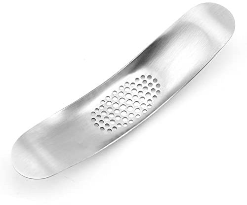 Garlic Press Rocker Set, Full Stainless Steel Hand Held Garlic Press+ Silicone Garlic Peeler + Cleaning Brush, Multifunctional Kitchen Gadget