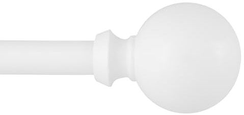 Kenney T71859 Newbury Ball End Standard Decorative Window Curtain Rod, 36-66 Adjustable Length, White Finish, 5/8 Diameter Steel Tube