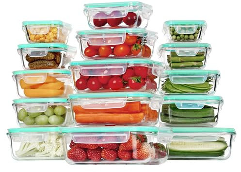 Vtopmart 15 Stück Meal Prep Boxen Glas, Glasdosen mit Deckel Set, Frischhaltedosen Glas mit Auslaufsicherer Verschlussdeckel, für Mikrowellen-, Gefrierschrank- und SpüLmaschinenfest