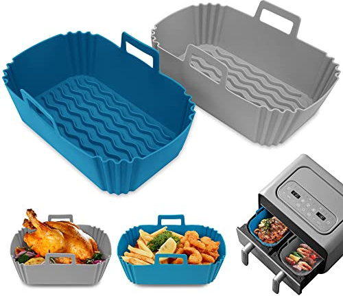 2 Piezas Molde Silicona Freidoras de Aire, Olla Accesorios Freidora Sin Aceite 5 y 5,5L Doble Aire, Molde de Silicona para Freidora Aire, Microondas, Horno y Vapor