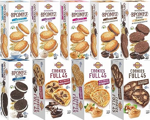 Cookies gefüllte Kekse Probierset 9 verschiedene Sorten mit Creme 1530g aus Griechenland