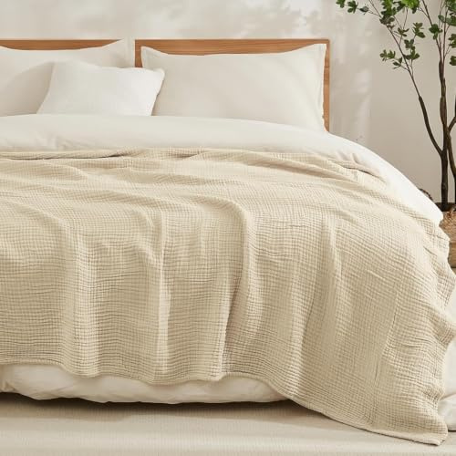 EMME Coperta in mussola di cotone, morbida, leggera e traspirante, copriletto in garza per tutte le stagioni, King Size, 274 x 229 cm, marrone chiaro