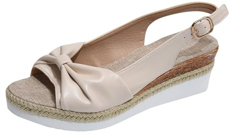 Womens Espadrille Wedge Sandals UK Sale, Ladies Slingback Sandal Ankle Strappy Wide Fit Shoes Orthopedic Sliders with Arch Support Peep Toe Platform Sandals Mid Wedge Heel Slippers Prom Bridal Shoe