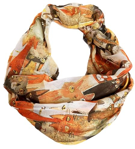 J26 katt fisk tecknad silke sommar loop kattunge silkesränder regnbåge rund halsduk, Orange glitter, 160 x 48cm