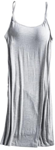 Camisón para Mujer - Camisón De Modal Suave para Mujer con Almohadilla para El Pecho, Tirantes Finos, Camisón con Cuello En V De Longitud Media Y Pijama con Sujetador Incorporado, Ropa para El Hog