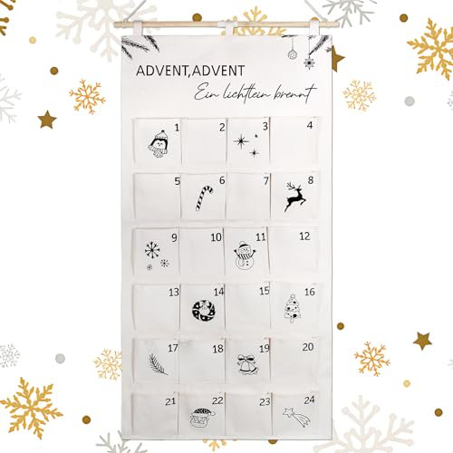 BOFUNX 2025 Adventskalender als Wandkalender zum Befüllen mit 24 Stoffbeutel Weihnachtskalender Advent Ein Lichtlein Brennt Weihnachten Countdown Kinder Wandkalender aus Stoff 100 x 50 cm