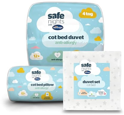 Silentnight Safe Nights Cot Bed Duvet Set, Cot Bed Duvet and Pillow Bundle