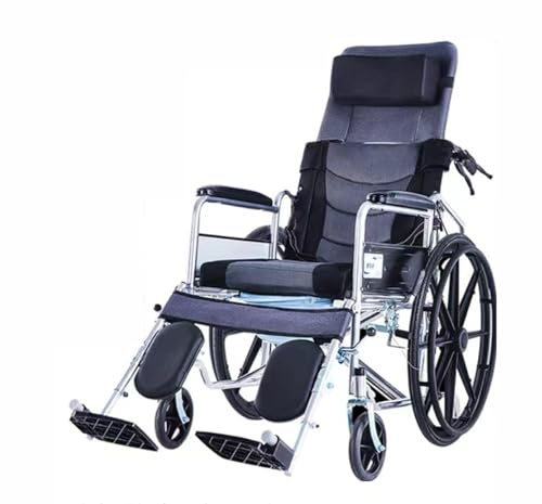 High-Back Foldable Wheelchair for Adults 220-Lbs Reclining Seat Folding Self-Propelled All-Terrain Heavy-Duty Wheel Chair Portable Folding Wheelchair for Adults and Seniors