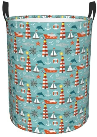 Cestos Para La Colada Impresión Del Faro Del Mar Cesto De Ropa Sucia Plegable Cesta Cubo De Ropa Sucia Práctica Canasta De Lavandería Para Familiar Lavadero 40X50Cm