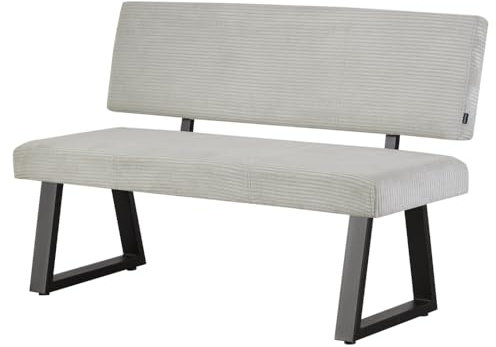 B&D home Banc Sigfrid, Banc rembourré avec Dossier 140 cm pour Salle à Manger, Cuisine, entrée, Design Industriel Moderne, Velours côtelé Gris Clair, 11303-140-LIGR