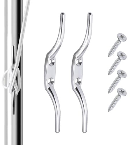 KIBBEH 2PCS 150mm Heavy Duty Silver Cleat Hooks - Extra Long Rust-Proof Metal Rope Cleats for Flagpoles, Boat Docks, Kayaks, Washing Lines - Weather-Resistant & Easy Mounting Marine Hooks