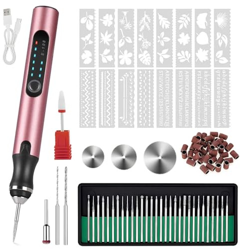 Electric Engraving Pen, USB Rechargeable Cordless Etching Engraving Tool with 37 Bits&20Polishing Abrasives, Portable Engraving Tool for Jewelry Wood Metal Stone Plastic Glass Etching