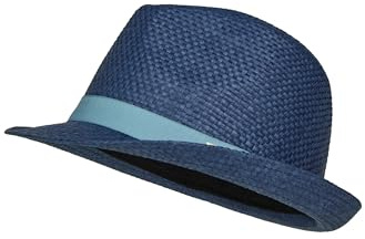 Sterntaler Strohhut mit Garniturband – Leichter, atmungsaktiver Kindersonnenhut mit Sonnenschutz, Garniturband und nach Oben gebogener Krempe, UV-Schutz 50+, Mittelblau, Größe 55