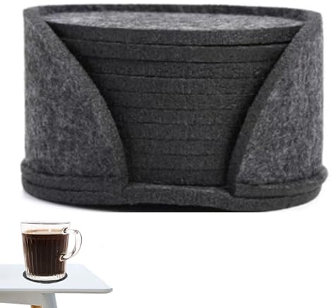 Lot de 10 dessous de verre ronds en feutre pour boissons - En feutre - Protège les meubles - Résistant à la chaleur - Antidérapant - Avec support pour le bureau