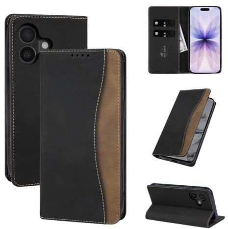 Rostsant mobiltelefonfodral för iPhone 17 6,3 tum starkt magnetiskt fodral premium PU läder magnetiskt mobiltelefonfodral flip fodral för iPhone 17 6,3 tum svart