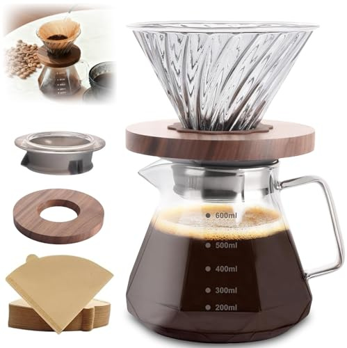 innislink 600ml Pour Over Coffee Maker with 100pcs Paper Filter, Hold 3 Cup