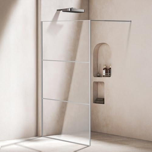 Peviasot Douche Walk-In 120 x 200 cm Argenté, cadre complet à 3 segments, verre ESG de 5 mm avec protection anti-éclats, montage à gauche/droite, maintien stable avec barre