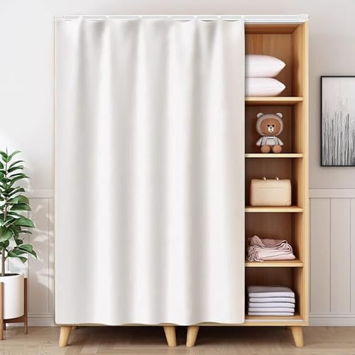 YSPZDQ Rideau Placard sans Perçage, Auto-adhésif/Anti-Poussière Rideau Cuisine&sous Evier, Peluche Courte Rideau Occultant Court, Rails Coulissants Cuisine/Salle Bain/Dressing(White,120 x 90 cm)