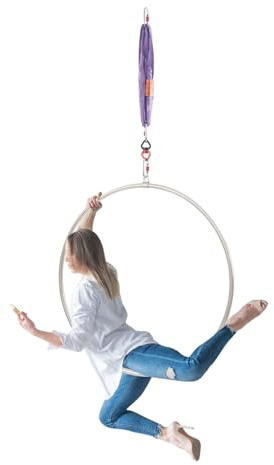 Set di Cerchi Aerei a Cerchio Lyra, 95 cm di Anelli Aerial Hoop Set Single Point Hanging Yoga Ring in acciaio inox Lyra Hoop, anello di circo danza, anello da circo con cinghie e moschettone
