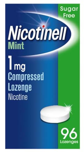 Nicotinell Mint Lozenge 1mg (96 Lozenges), Stop Smoking Aid, Sugar Free Nicotine Lozenges, Fresh Mint Flavour, 1mg Regular Strength for Light Smokers, Quit Smoking Aid
