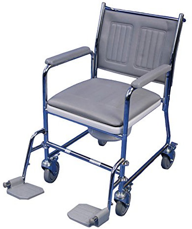 Aidapt Wheeled Mobile Commode Over Toilet Chair with Padded Back, Drop Down Arm Supports, Locking Castors, Large Removable Bucket and Swing Up Foot Rests Flat Packed Aid