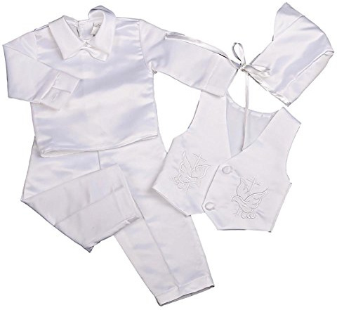 Lito Angels - Completo Abito da Battesimo in Raso con Cappello per Maschio Bimbo Neonato, Taglia 0-3 Mesi, Bianco, Manica Lunga