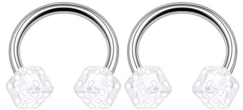 2 st kirurgiskt stål klara hästskoringar 14 mätare 3/8 10 mm 4 mm tärningar akryl septum fälg örhänge labret piercing smycken 3202