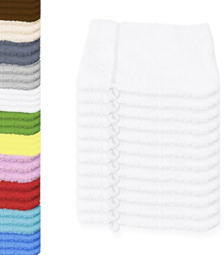 12er Pack Waschhandschuhe aus Baumwolle, Frottee mit Kordelaufhänger 480 g/qm 15x21 cm, Weiß