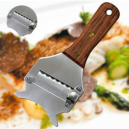 Dyda6 - Affettatrice professionale per tartufo, regolabile, in acciaio inox, multifunzione, per burro, cioccolato, formaggio, con manico in legno, colore: argento