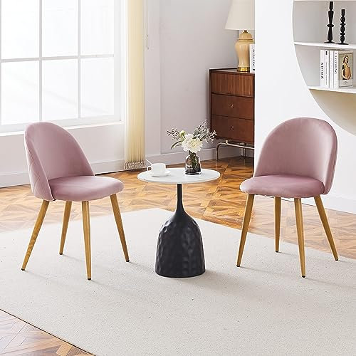 CLIPOP Dining Chairs Set of 2 Velvet Kitchen Chairs with Backrest and Wooden Style Sturdy Metal Legs Living Room Lounge Leisure Chairs for Living Room, Kitchen,Office and Restaurant (2, Pink)