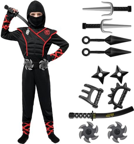 Spooktacular Creations Costume Operato da Ninja Deluxe con Pugnali Ninja e Stelle da Lancio per Unisex Bambino