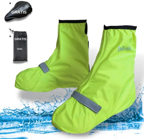 sweatness Überzieher Schuhe Fahrrad Wasserdicht Inkl. Sattelbezug - Gr. 40-43 Gelb mit Reflektorenstreifen und einfachen Größeneinstellung für Damen und Herren