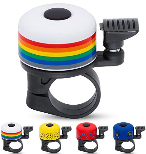 Fahrrad Fuchs Mini Fahrradklingel - Weiß mit Buntem Regenbogen - Klingel passend für jedes Fahrrad - ideal für Kinder und Erwachsene