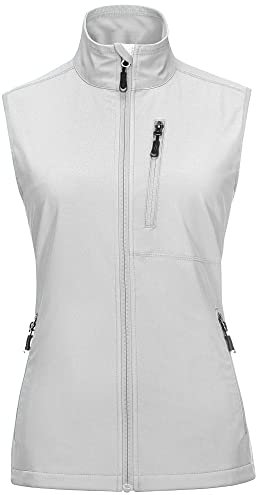 33,000ft Damen Leichte Laufweste Outdoor Softshell Weste Frau Ärmellose Jacke Winddichte Wasserdichte Atmungsaktive Vest Gilet für Laufen Golf Wandern Eisgrau M