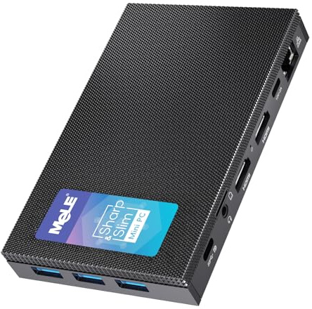 MeLE Quieter3C Fläktfri Mini PC N5105 8GB 256GB, Ultratunn och Portabel, Mikro Skrivbordsdator med Full Funktion USB-C, WiFi5, Gigabit Ethernet, BT4.2, IPXE, PD3.0, Låsa upp BIOS, VESA Montering Sup