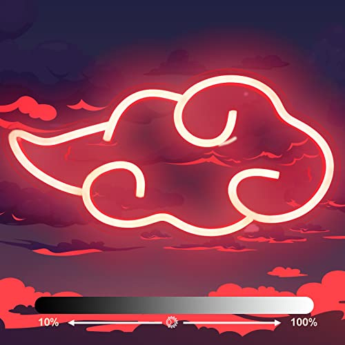 Dleouly Anime Neon Sign, LED Red Cloud Neon Signs for Wall Decor, Dimmable Gaming Neon Sign Wall Signs USB Night Neon Light for Bedroom Game Room Man Cave Party, Gifts for Your Son, Boyfriend(12x7in)