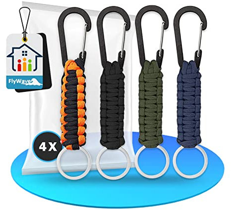FlyWave Paracord Schlüsselanhänger Karabiner 4 Stück, Schlüsselanhänger Paracord Notfall im Freien, Multifunktion Paracord Anhänger für Outdoor-Klettern, Wandern, Camping, Rucksackreisen