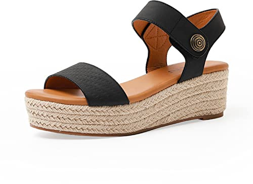 Micoklinlin Espadrilles Sandales d'été pour femme Talon compensé Sandales à plateforme Bout ouvert compensées Chaussures à talon bas Chaussures pour fille