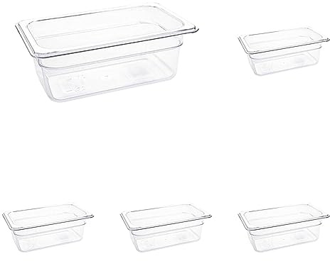 Vogue U237 Polycarbonate 1/4 Gastronorm Container, 2.4 L Capacity, 265 mm L x 162 mm W x 100 mm H, Clear (Pack of 5)
