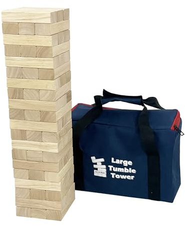 Jac & Mok Tumble Tower Wooden Toppling Blocks Game set,Large Table Top Stacking Games with Carrying Bag (60 pcs Large Tumble Tower, Hardwook Rubber wood)