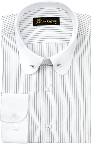 Jack Martin London Camicia da Uomo con Colletto Club con Spilla | Camicie da Uomo Eleganti da Business, Formali e Casual a Maniche Lunghe (Righe Nero, L)
