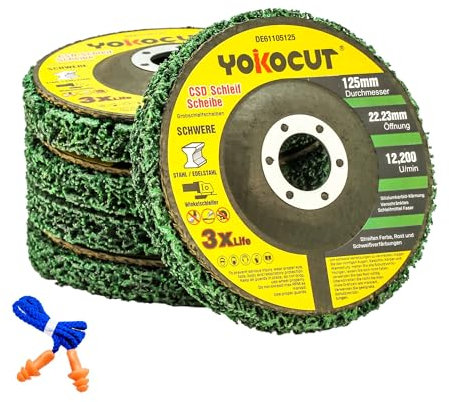 YOKOCUT 125mm CSD Scheibe Schleif Scheibe, Reinigungsscheibe Set 5-tlg., Grobreinigungsscheibe, Rostentferner Metall, Schleifscheiben für Winkelschleifer ∅125x22,23mm
