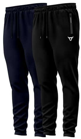 TORO ACTIVA Pack of 2 Tracksuit Bottoms Men Lightweigt Jogging Trousers with Zipper Pockets Work Joggers Fit Sport Casual for Running Gym (UK, Alpha, XXL, Regular, Regular, Black Navy Pack of 2)