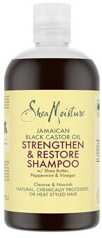 SheaMoisture Shampoo Strengthen & Restore con Olio di Ricino Nero Giamaicano e Burro di Karité - Shampoo delicato ideale per capelli trattati e sfibrati, senza solfati - 1 x 384 ml
