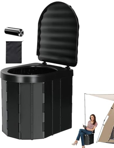 WC pieghevole da campeggio portatile pieghevole – WC compost per esterni con coperchio – WC portatile con 15 sacchetti della spazzatura e borsa di stoccaggio, bagno da campeggio per