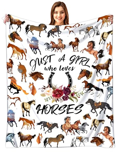 Tinerpoim Horse Blanket,Horse Gifts for Girls Women, Just A Girl Who Loves Horses Blanket, Horse Lovers Birthday Gifts Decor Throw Blanket 50 x 40