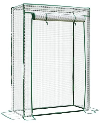 LARMNEE Serre de Jardin, Serre Tomate, avec Cadre en Acier et Film PE, Barre de Renfort sur Le Toit, Anti-Accumulation de Pluie, Entrée Enroulable, Stable et Solide, 85 x 45 x 150 cm EWT14GH02